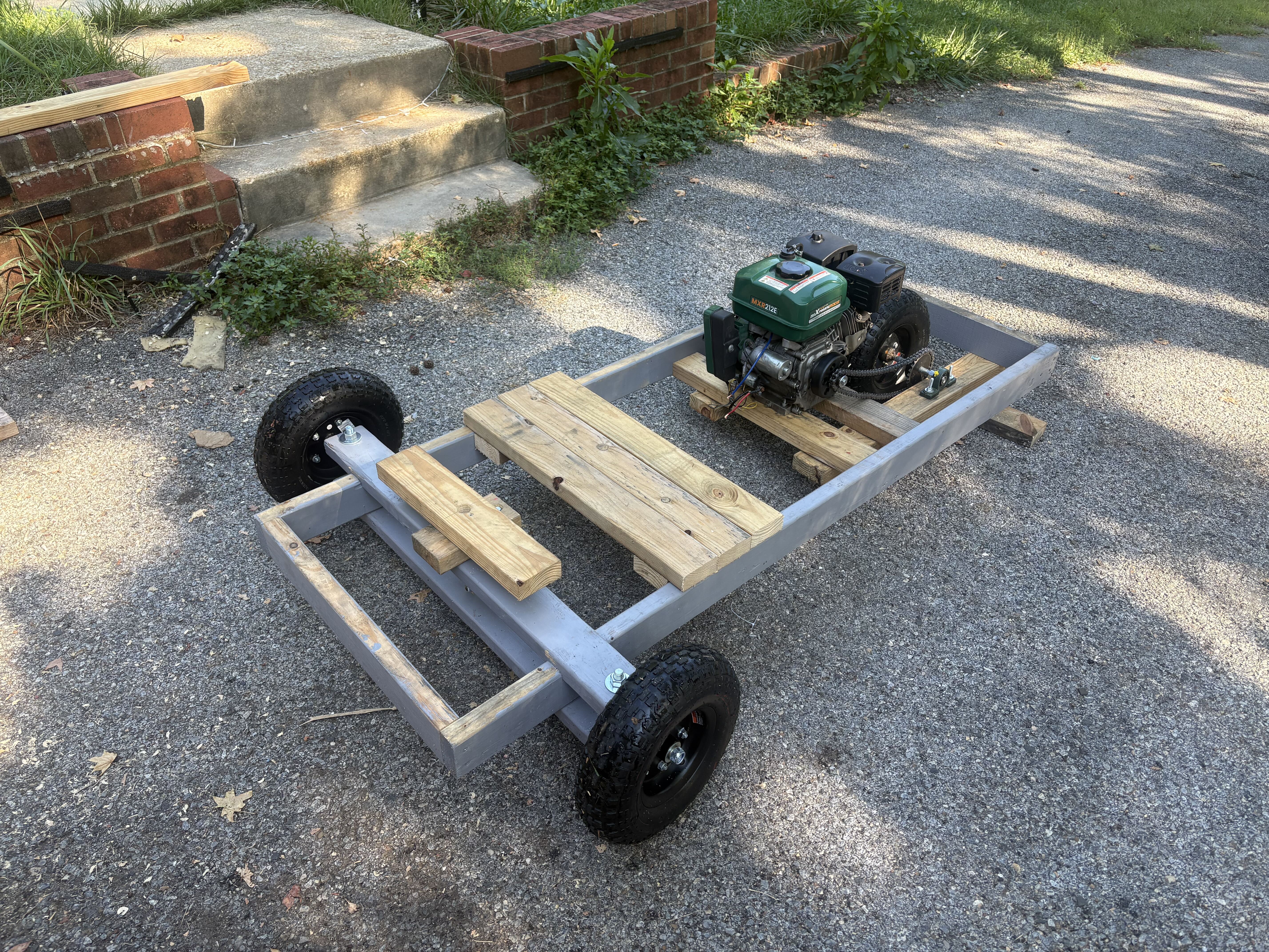 Wooden go-kart during assembly